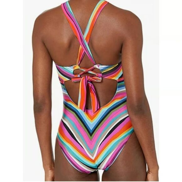 Trina Turk Louvre Stripe Reversible High Neck One Piece Swimsuit Size 12 - Picture 10 of 16